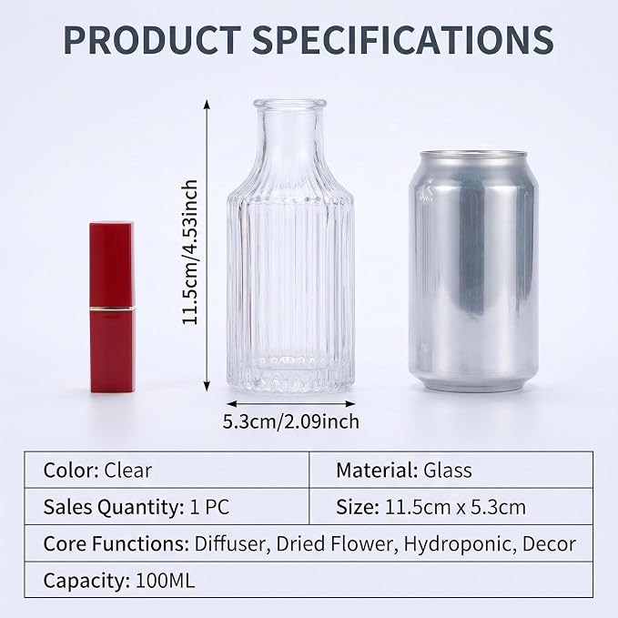 100ml /3.4 oz Empty Clear Glass Diffuser Bottles Refillable Aromatherapy Diffuser Jars Fragrance Essential Oils Accessories Use for DIY Replacement Diffuser Sticks Sets Crafts Decor