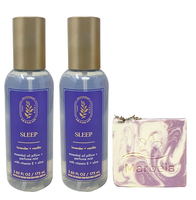 Bath & Body Works Aromatherapy Sleep Lavender + Vanilla 2 Essential Oil Pillow + Perfume Mist with a Lavender Dream Bar Soap