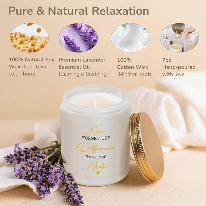Thank You Gifts for Women - Inspirational Appreciation Gift for Teachers, Farewell Birthday Retirement Gifts for Friend Women Coworkers Nurses Boss Employees Men - Lavender Scented Candle 7oz