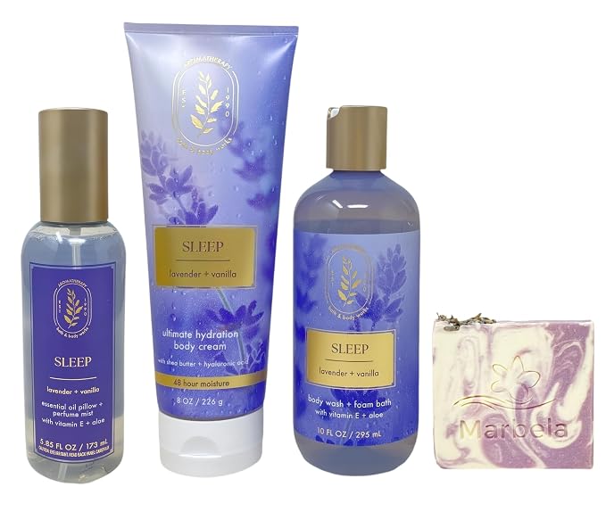 Bath & Body Works Aromatherapy Sleep Lavender + Vanilla Essential Oil Pillow + Perfume Mist, Ultimate Hydration Body Cream, Body Wash & Foam Bath with a Lavender Dream Bar Soap