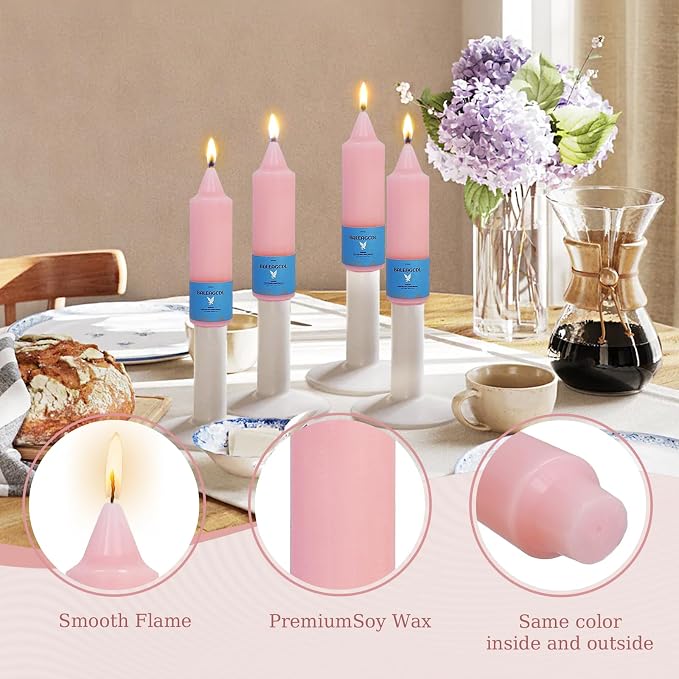 Smokeless Candlesticks Short Taper Candle,Unscented 5 Inches Pink Candle Sticks Dripless Tapered Candles for Weddings Décor Women Gifts(4pcs-Pink)