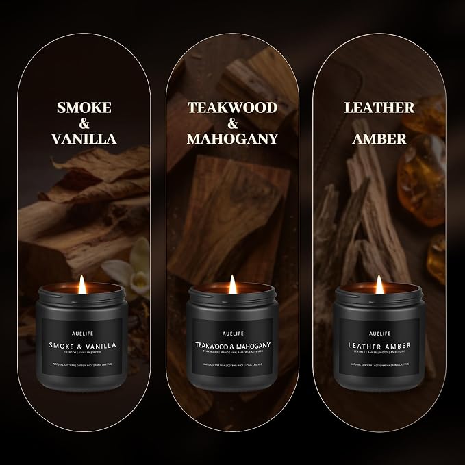 6 Pack Scented Candles for Home, 3.5oz Natural Soy Wax Candles Gift Set,Each 25H Burn, Aromatherapy Candles for Men (Mahogany/Vanilla/Sandalwood/Leather/Cedar/Whiskey)