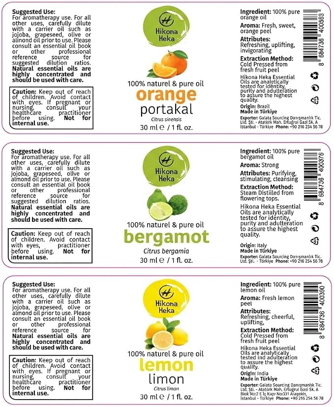 Citrus Essential Oils Set – Orange, Bergamot & Lemon, Cold Pressed Citrus Bergamot Oils for Diffuser, 100% Pure Undiluted, 1 fl oz Each, 3-Pack