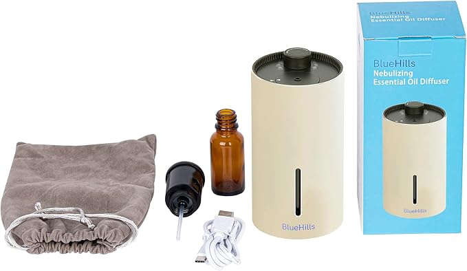 BlueHills Waterless Cordless Essential Oil Diffuser for Home Car Office Hotel Travel Long Runtime Compact Premium Small Aroma Diffuser – J09 Beige