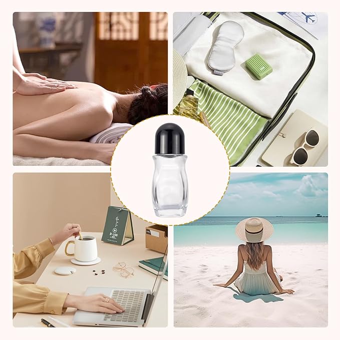 Clear Roll On Bottles, 3 Pack Deodorant Roller Bottles,50mL Essential Oil Bottle,Empty Glass Bottle with Plastic Ball for Perfume Refillable Travel Eye Rollers