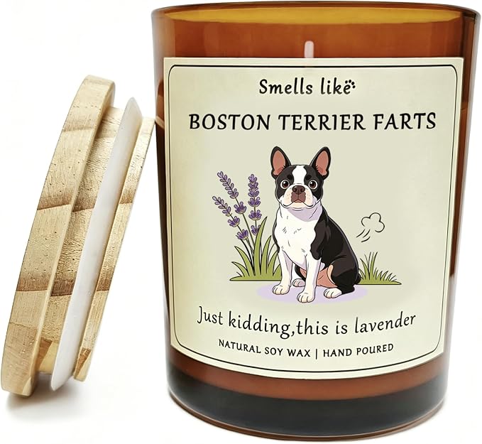 Boston Terrier Gifts for Women - Men Boston Terrier Dog Mom Candle Birthday & Dog Lovers Farts Candle Themed Crafted by Natural Soy Wax Lavender Scented Candle Decoration for Christmas Housewarming