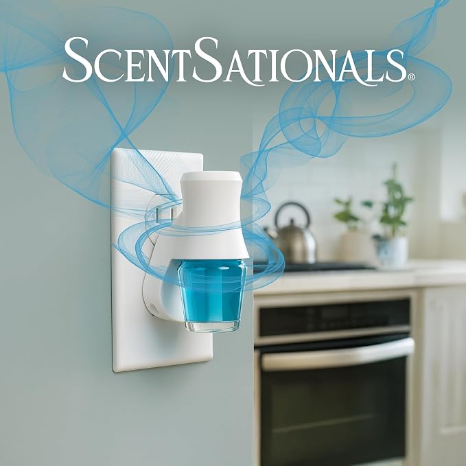 Scentsationals Plug in Air Freshener Starter Set – Swivel Plug Fragrance Oil Diffusers & 2 Long Lasting Scent Refills - Bubbles Scent