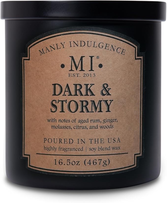 Manly Indulgence Dark & Stormy Candles for Men, 2 Wick, 16.5 oz, Premium Soy Blend Wax, 60H Burn, Candles for Home Scented - Made in The USA