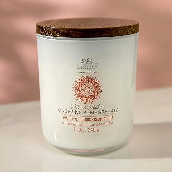 House of Velas, Aroma from Nature Wellness Collection Candle, 12 oz, 2 Cotton Wicks, Tangerine Pomegranate, Large Painted Jar