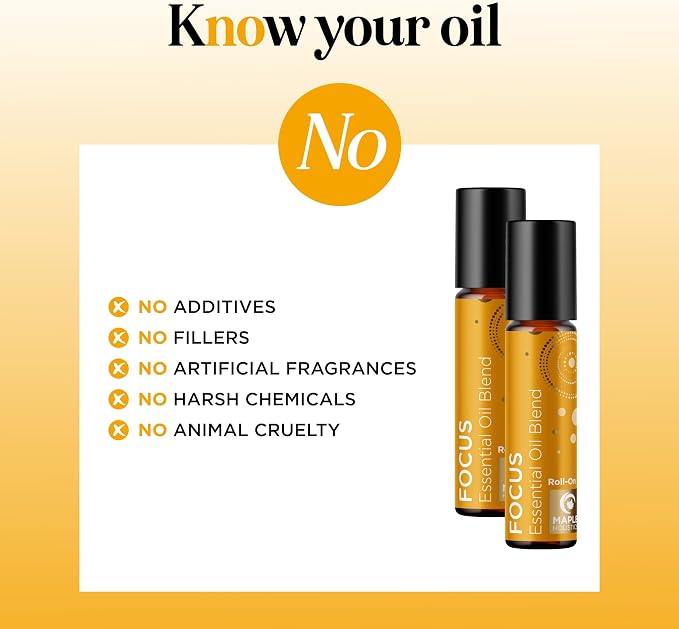 Focus Essential Oil Roll On - Aromatherapy Essential Oil Roller with Invigorating Pure Citrus and Mint Oils - Attention and Focus Essential Oil Blend with Eucalyptus Peppermint & Grapefruit (2 Pack)