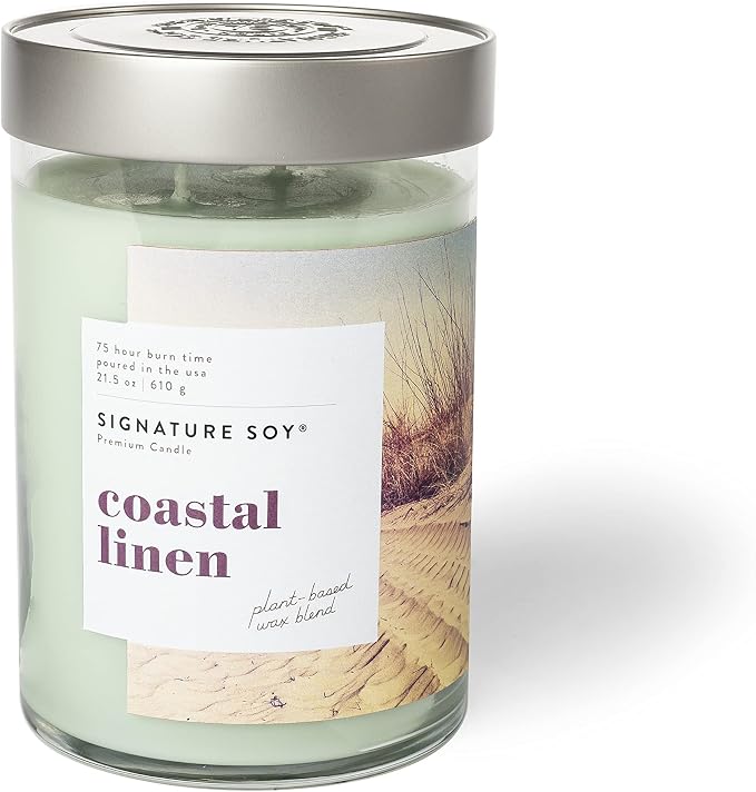 Signature Soy Lidded Coastal Linen Scented Candle, Extra Large Jar