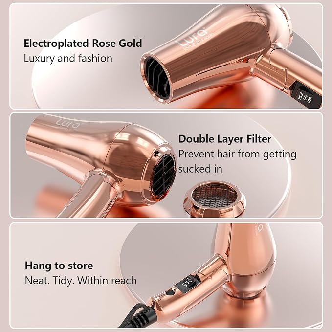 LURA Auto Dual Voltage Travel Hair Dryer with Diffuser,Travel Blow Dryer Mini with EU Plug and UK Plug,Lightweight Portable Hairdryers with Folding Handle,1200W Compact Small Blowdryers for Women