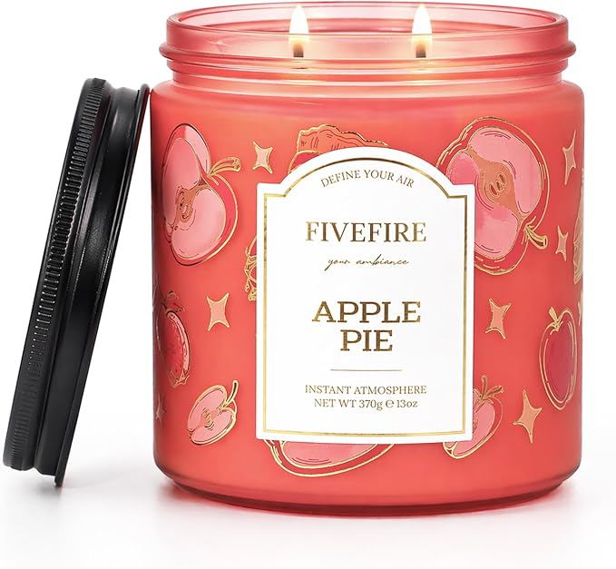 Apple Pie Scented Candles for Kitchen, 13oz Natural Soy Wax 2-Wick Jar, Up to 76-Hour Clean Burn, Warm Bakery Apple Home Fragrance, Gift for Women Men