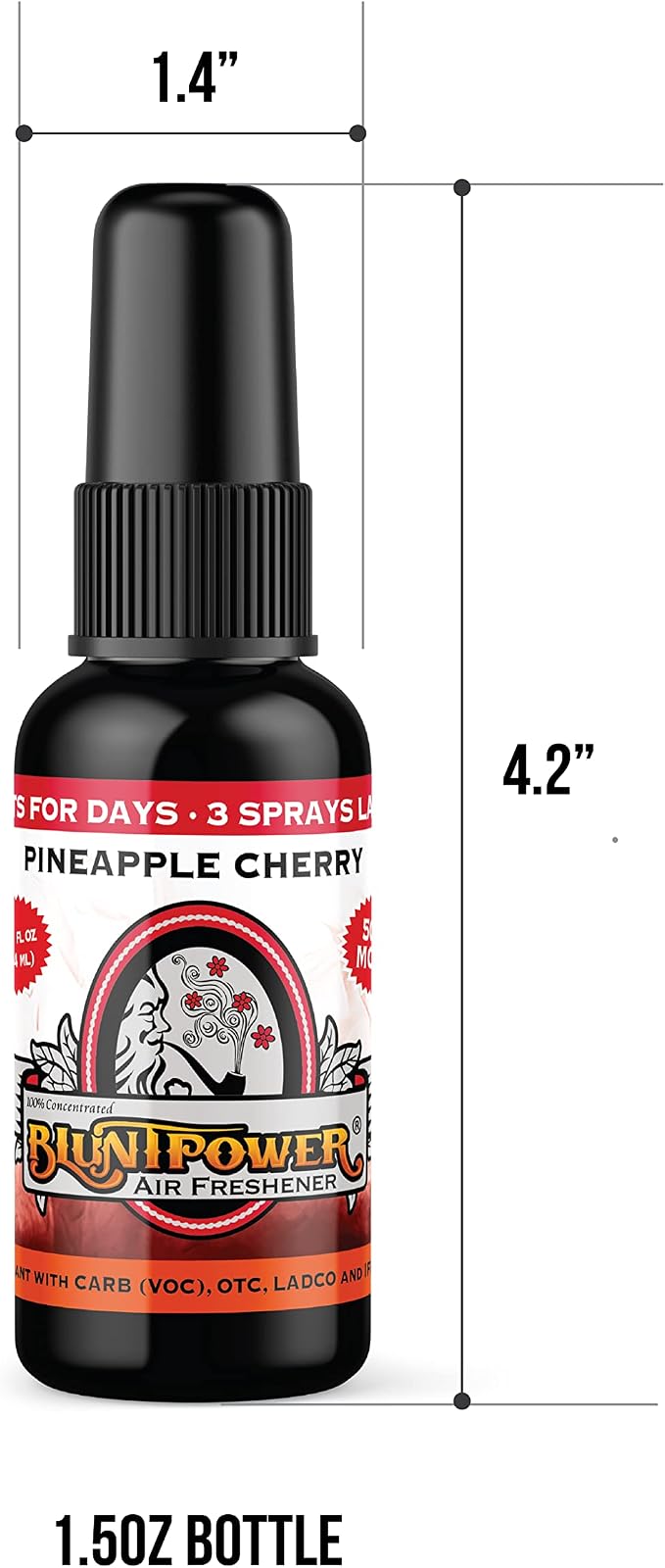 BluntPower (Pineapple Cherry, 1 Pack) Concentrated Air Freshener for Room and Car Spray - Oil-Based Diffuser Spray Bottle - Long-Lasting Bathroom Spray, Car Freshener, & Odor Eliminator Spray