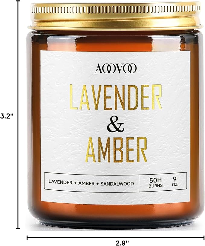 AOOVOO Lavender Amber Candles - 9 oz Scented Candles, Aromatherapy Candle, Soy Candle for Home Scented