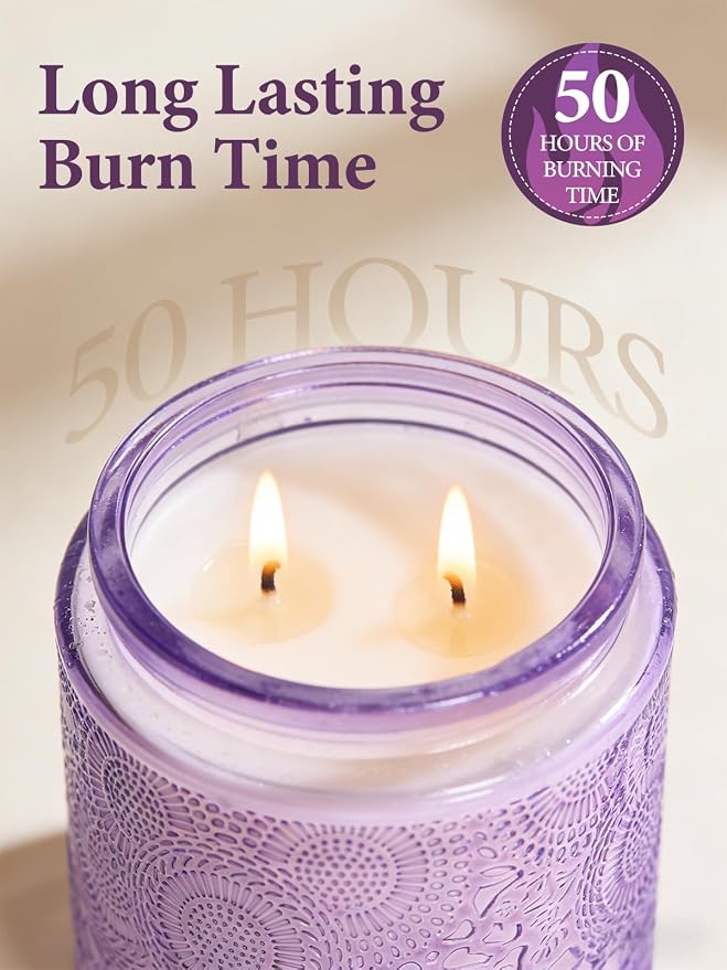 Cirhy Lavender Scented Candle, Purple Candle Gift for Women – Natural Soy Wax, 50-Hour Burn, Aromatherapy Candle for Sleep, Relaxation & Home Scented,7.4 oz Jar Candle