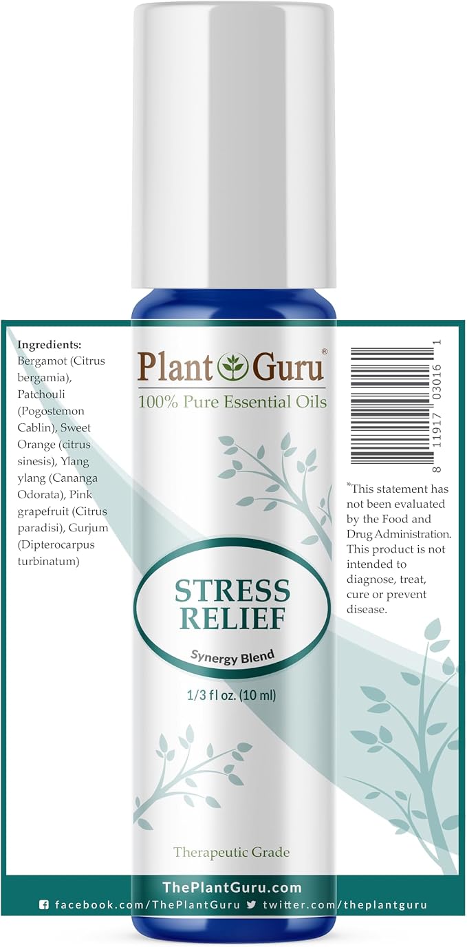 Stress Relief Essential Oil Blend Roll On 10 ml 100% Pure Pre-Diluted Therapeutic Grade for Aromatherapy.