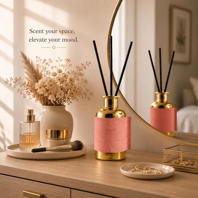 Reed Diffuser Set/Chantel / 2.7oz / Scented Diffuser with Reed Sticks, Long Lasting Home Fragrance for Room Diffuser, Bathroom Shelf Decor