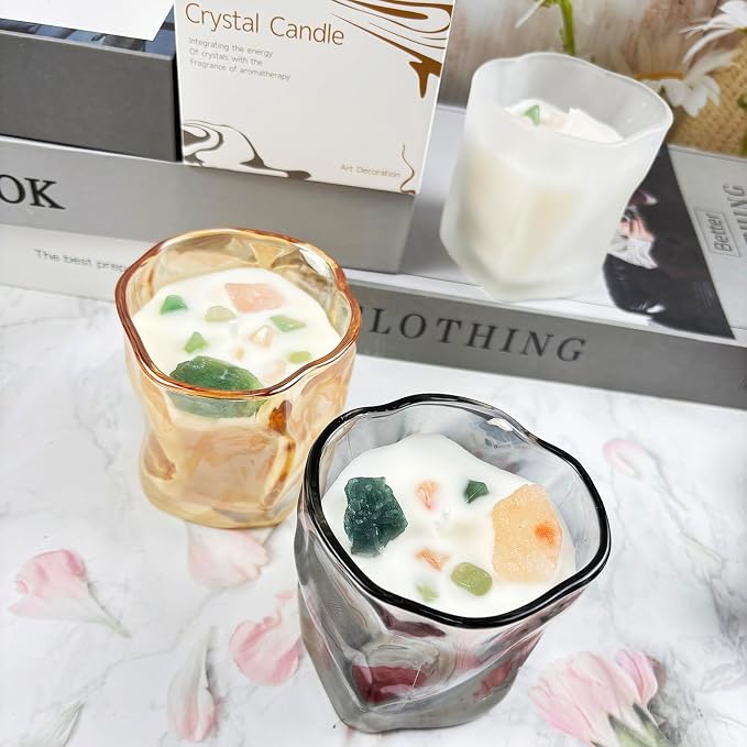 Scented Soy Candles with Crystals Inside Aromatherapy Candle for Women Positivity Energy Gift Mothers Days Birthday Gray