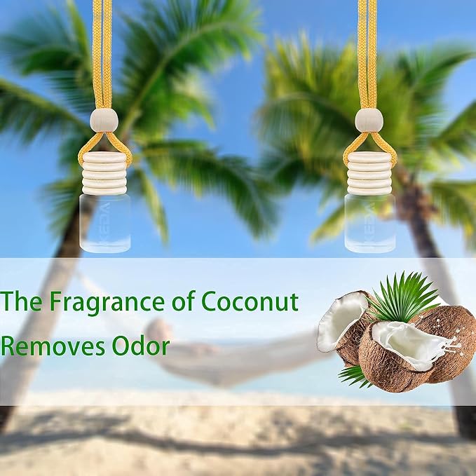 IKEDA 2Pcs Automotive Air Fresheners 4ml Car Scents | 45-Days Keep Fragrance | Automobile Hanging Diffuser Bottles | Remove Auto Odor Long-Lasting Fresh Air for Men Women Home Deodorizer (Coconut)