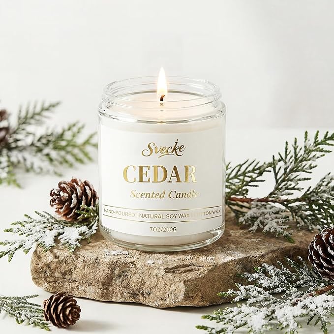 Cedar Scented Candle 7oz Soy Wax Jar Candle Long Burning Aromatherapy Candle for Home Bedroom Gift for Women Men Housewarming New Home Gift