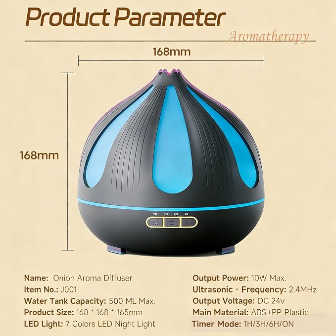 500ml Aroma Diffiser, Remote and Auto Shut-Off Essential Oil Diffuser for Bedroom, Yoga, Office and Home (Dark Brown)