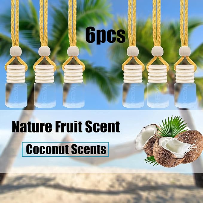 ikeda fragrance Automotive Air Freshener 4ml Car Scents | 45-Days Keep Fragrance | Auto Hanging Diffuser Bottles | Remove Odor Long Lasting Fresh Air for Women Deodorizer (6pcs Coconut)