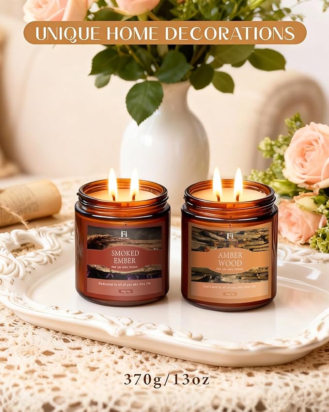 Smoked Ember Scented Candle, 13 oz Soy Wax Candle with Cotton Wick, 76-Hour Clean Burning, Non-Toxic Woodsy Scent for Relaxation & Focus, Aromatherapy Candle, Housewarming Gift