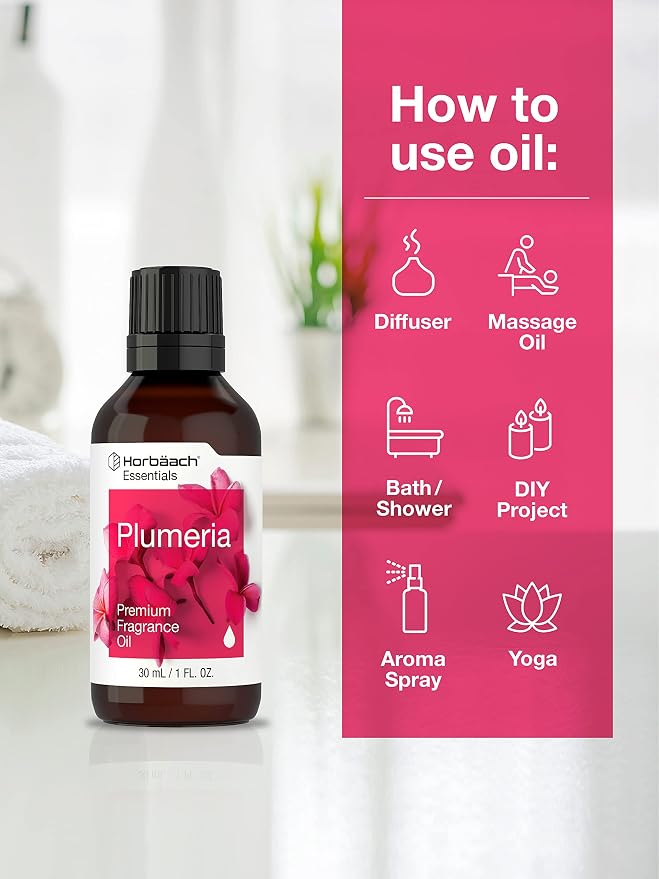 Horbäach Plumeria Fragrance Oil | 1 fl oz (30ml) | Premium Grade | for Diffusers, Candle and Soap Making, DIY Projects & More