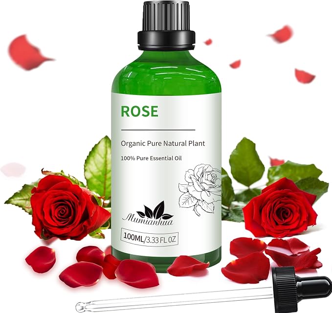 Rose Essential Oil, Pure Mumianhua Natural Floral Oil for Self-Care & Skincare, Aromatherapy for Diffuser, Hair, Massage, Cologne, Soap & Candle Making – 3.38 Fl Oz