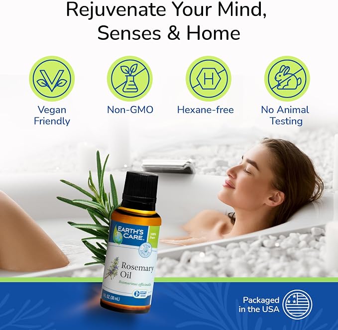Earth’s Care Rosemary Oil - Rosemary Essential Oil for Diffuser and Aromatherapy - 1 Fl OZ (2/Pk)