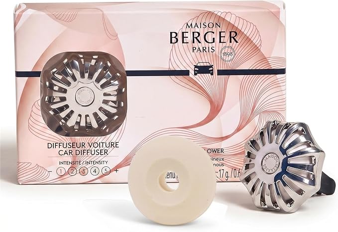 MAISON BERGER Car Diffuser Set, Corali Lady Flower | Jasmine Mimosa Rose Notes, Refillable Vent Clip with Ceramic Refill, Passive 4-Week Diffusion, Made in France