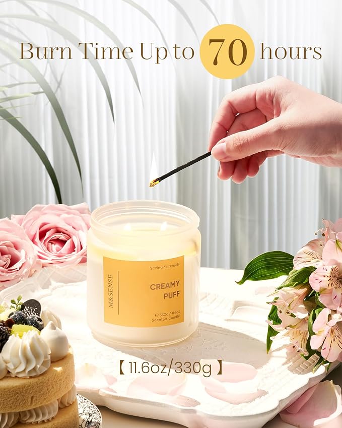 M&SENSE Sandalwood Gardenia Large Soy Candles, 11.6oz Natural Non Toxic Scented Candles for Home, 70-Hour Long Lasting Burning, 2 Wicks Spring Smelling Romantic Valentines Gift for Her/Him