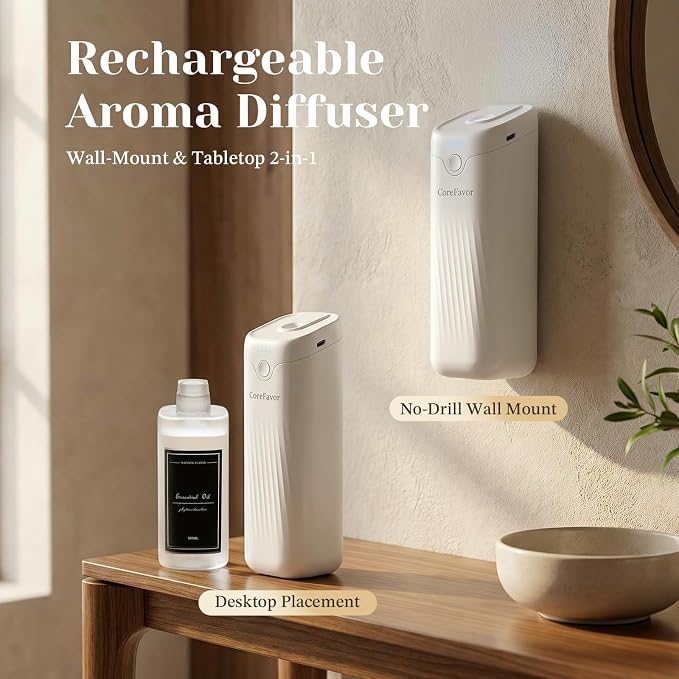 Waterless Essential Oil Diffuser, 4.06fl oz(120ml) Portable Battery Operated Cold Air Aroma Scent Machine, 4 Intensity Levels, Quiet Diffuser for Bedroom Office Bath Car (White-Luxury1)