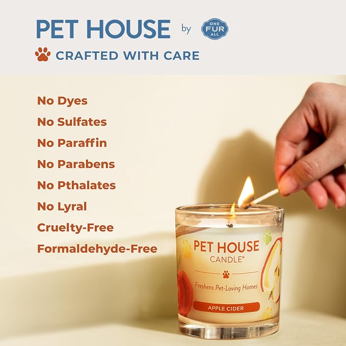 One Fur All Pet House Candle 2 Pack - Plant-Based/Soy - Clean Burning Scented, Long Lasting Pet Odor Candle for Home - Vanilla Sandalwood