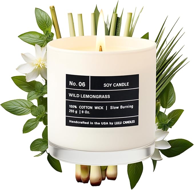 Lulu Candles | Wild Lemongrass | Luxury Scented Soy Jar Candle | Hand Poured in The USA | Highly Scented & Long Lasting (9 Oz.)