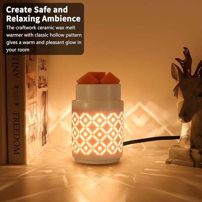 Ceramic Wax Melt Warmer,Candle Wax Warmer Night Light,2-in-1 Electric Wax Melter and Fragrance Warmer for Scented Candle Wax Burner Home Office Decor Valentine's Day Birthday Gifts(Diamond Mesh)
