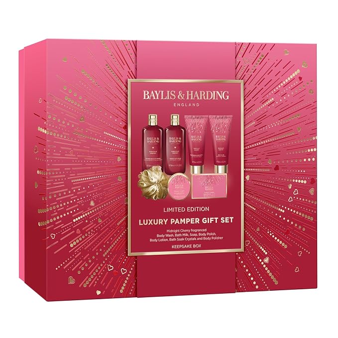 Baylis & Harding Midnight Cherry Luxury Pamper Gift Set For Women - Vegan Friendly