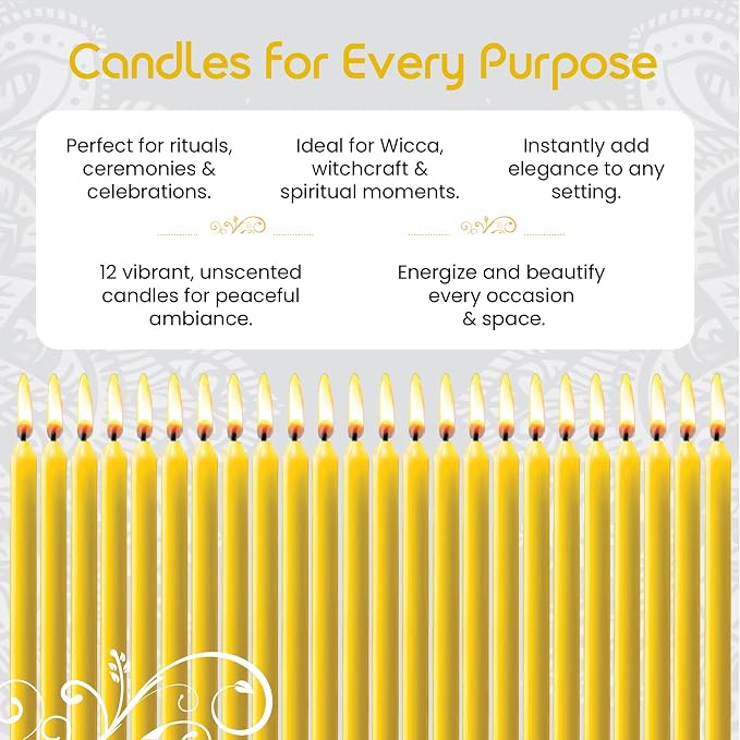 Box of 12 Yellow Candles | 4 inches Dripless Paraffin Wax Candles | Witchcraft Supplies for Your Personal Wiccan Altar, Spells, Charms & Intentions | Witchy Room Decor | Taper Candlesticks