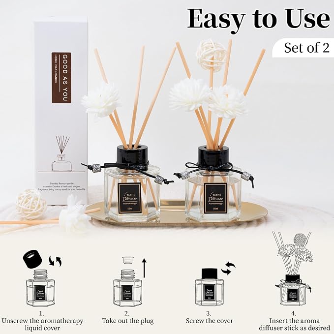 TonJin Reed Diffuser Set of 2 | 1.7 fl oz Natural Home Fragrance with Sticks | Long-Lasting Scented Sticks for Bathroom, Living Room & Bedroom | Non-Toxic Essential Oil Air Freshener Shangri-La