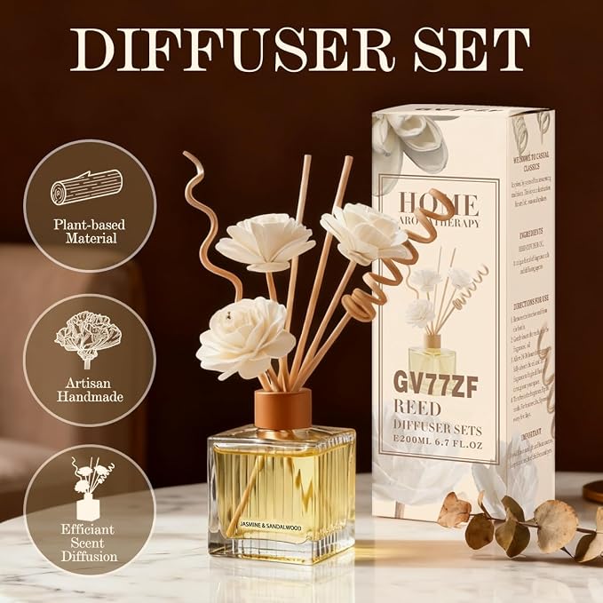 Vanilla Reed Diffuser - 6.7 oz Glass Bottle with 4 Rattan Sticks, 3 Dried Flowers | Adjustable, Long-Lasting Scent for Home, Bedroom, Living Room, Office, Bathroom | Aromatherapy Gift