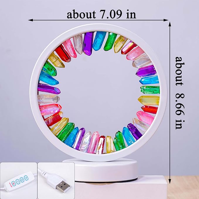 Runyansghi Chroma Electroplated Single Point Night Lamp 8.6" Healing Crystal Bedside Lamp USB Port 3 Colours Dimming Mode Bedroom Lamp Suitable Night Light Office Home Decor Ideal Gift