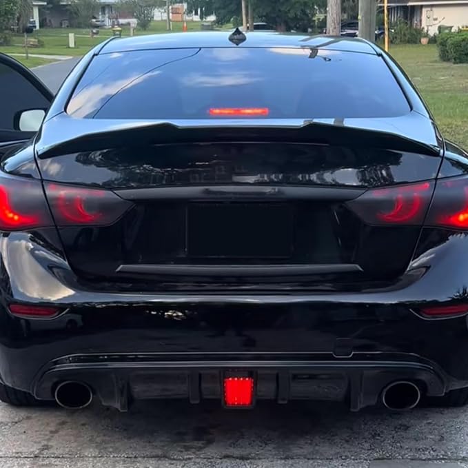 Rear Diffuser W/LED Brake Light Compatible with Infiniti Q50 2014 2015 2016 2017,Add-on Body Kit Rear Bumper Lower Lip Splitter Exterior Accessories (Gloss Black)