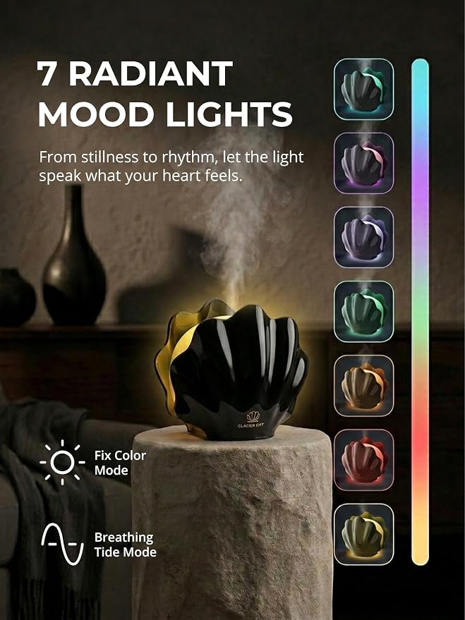 Essential Oil Diffuser 260ML, Shell Aroma Diffuser with Remote Control Humidifier with 7 Colors LED Night Light for Bedroom Home Relaxation (Black)