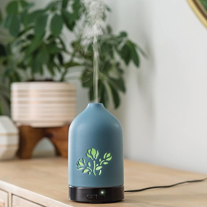 Airome Magnolia Flower Medium Essential Oil Diffuser|100 mL Humidifying Ultrasonic Aromatherapy Diffuser 8 Colorful LED Lights, Intermittent & Continual Mist, Auto Shut-Off