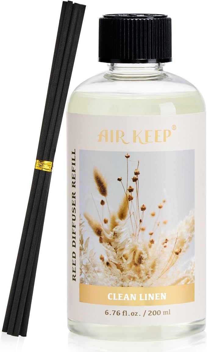 Airkeep Reed Diffuser Oil Refill with Diffuser Sticks, 6.76 Fl Oz(200ml) Clean Linen Scented Oils, Aroma Therapy, Home Fragrance & Air Freshener, Office Décor, Decoration
