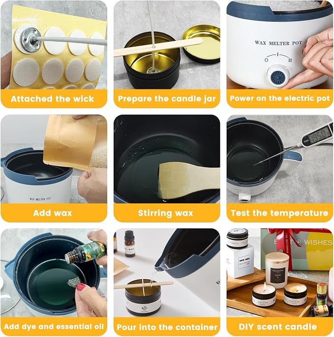 KQU Candle Making Starter Kit with Glass Jars for Adults, Home DIY Complete Scented Candle Maker Set with Electric Wax Melter to Make Your Own Candles