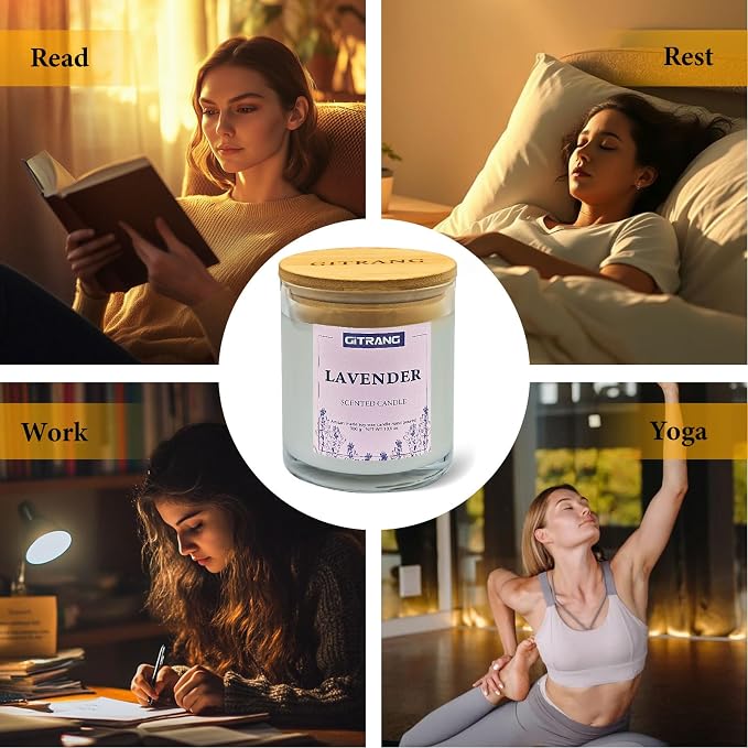 1 Pack Lavender Scented Soy Wax Candle, 10.6 oz Natural Aromatherapy for Home, Relaxation Gift for Women Men, Long Lasting 80-90 Hours for Bedroom Yoga Office Spa Decor
