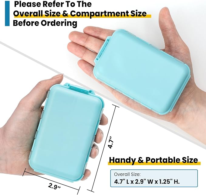 14 GRIDS Travel Pill Organizer Box with Labels - Travel Medicine Case Kit - Pocket Daily Pharmacy Container - Travel Medication Holder Dispenser for Fish Oil Vitamin Supplement Storage - Sky Blue