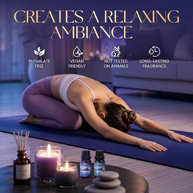 Meditation Essential Oils Set - Top6 Fragrance Oil Aromatherapy Essential Oils Kit for Diffuser, Waterless Diffuser, Candle Making - Ground, Calm, Pranayama, Focus, Release, Integrate Scents